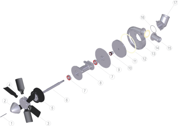 BOMBA EÓLICA INOX 24V PARA THRUSH 510 - 6 PÁS E ENTRADA DE 3" (MODELO NOVO)